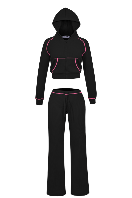 Women Hooded Jacket Tracksuits Workout Waffle Knit Zipper Sweatshirts Cotton Long Sleeve Outfit Gym Crop Cardigan Streetwear