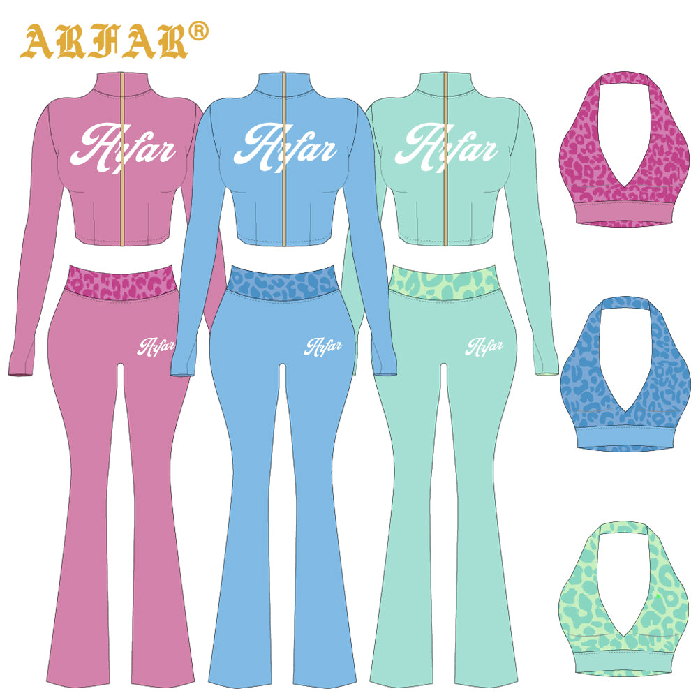 Cheetah Print Women's Two-piece Set Contrast Color High Quality Long Sleeve and Pants Sets Clothes Women Winter