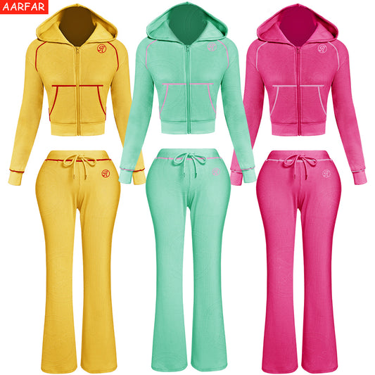 Two Piece Set Women Clothing Manufacturers Custom Silicone logo Waffle Knit Long Sleeve Sweatsuit Outfits for Women