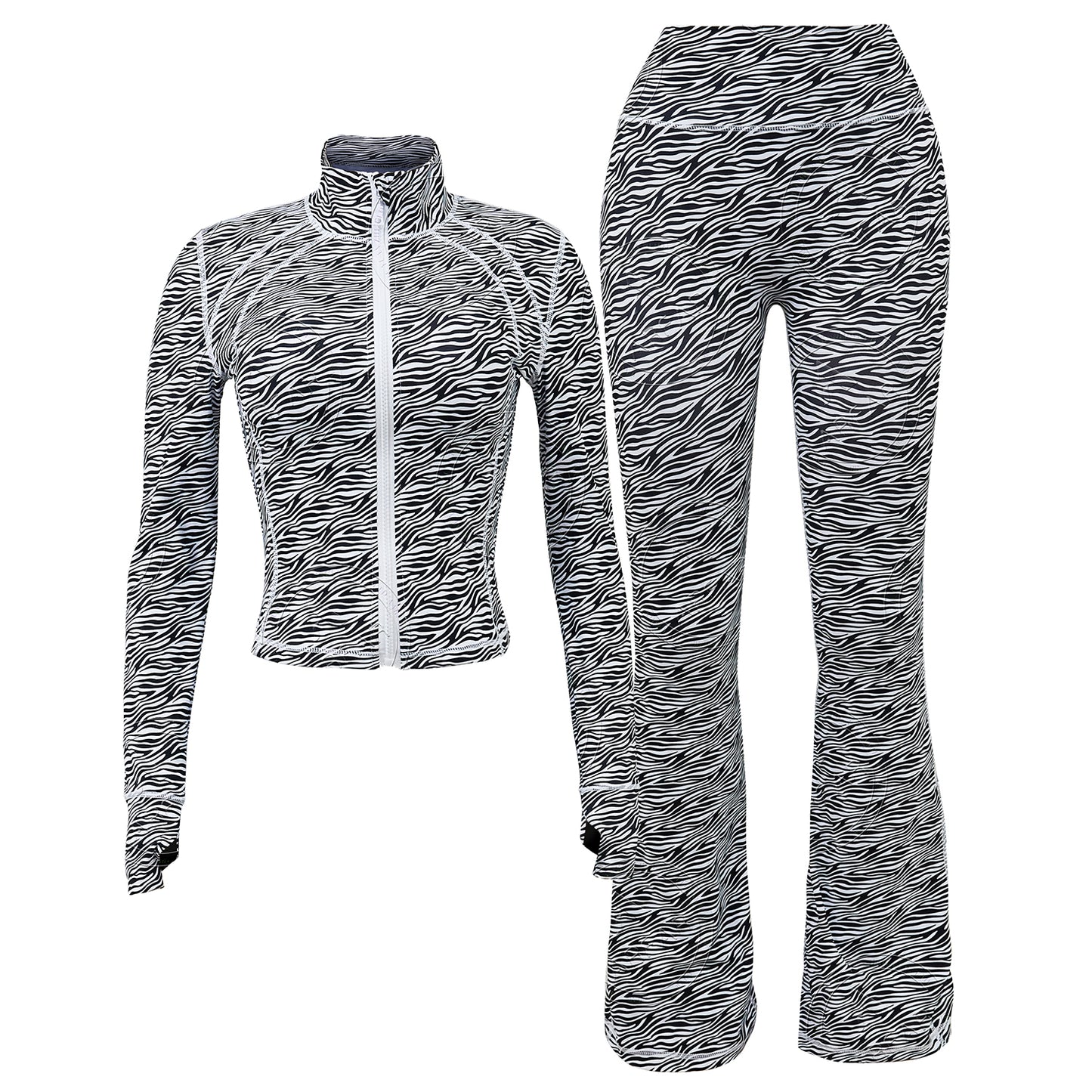 OEM / ODM womens printed yoga jackets set flared legging pants set