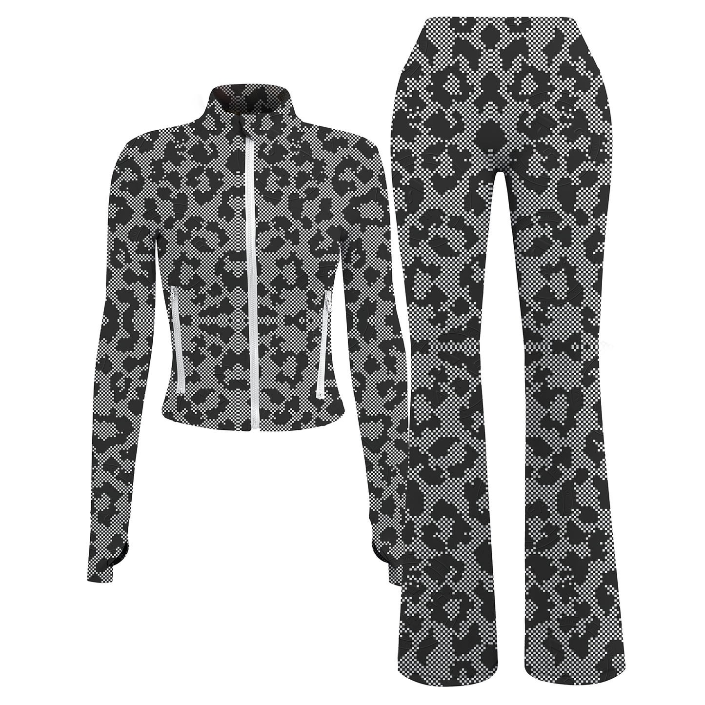OEM / ODM womens printed yoga jackets set flared legging pants set