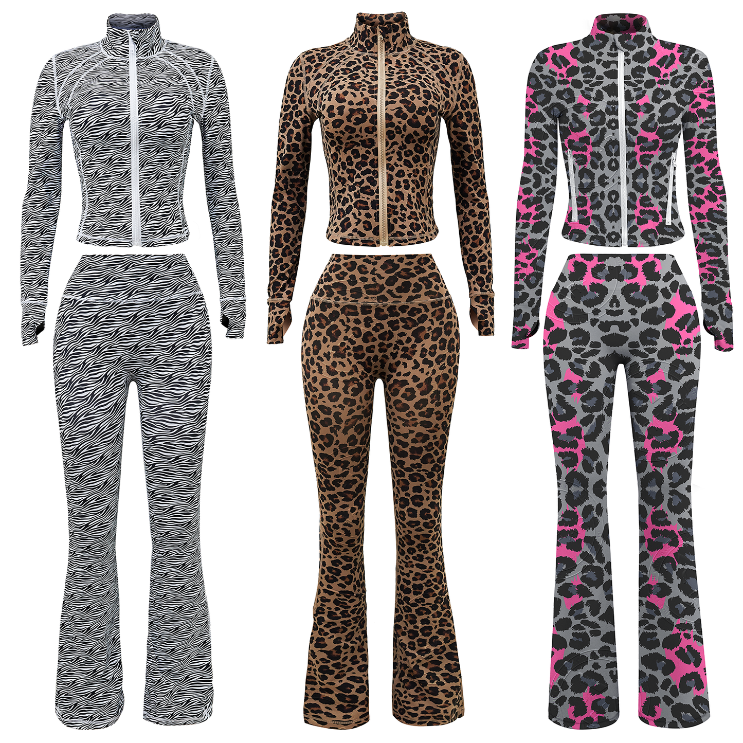 OEM / ODM womens printed yoga jackets set flared legging pants set