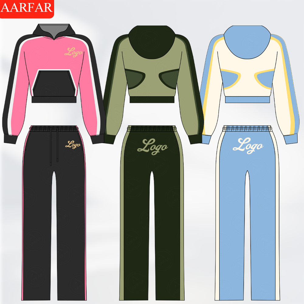 Streetwear High Quality Women Tracksuit Set Custom Mid Waist Plain Color Match Raglan Sleeves Woman Hoodie Sportswear SetsStreetwear High Quality Women Tracksuit Set Custom Mid Waist Plain Color Match Raglan Sleeves Woman Hoodie Sportswear Sets