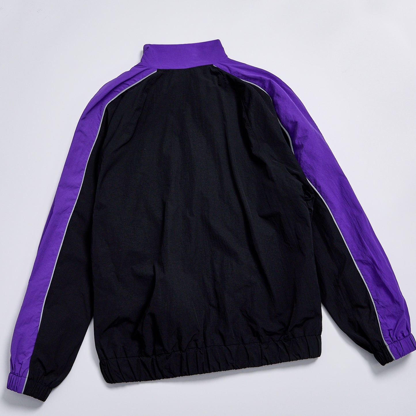 Custom Logo Reflective Piping Contrast Color Windbreaker Unisex Spring Stand Collar Zip Up Loose Jacket Streetwear Casual Racing Track Jacket Outerwear Black Purple Splicing