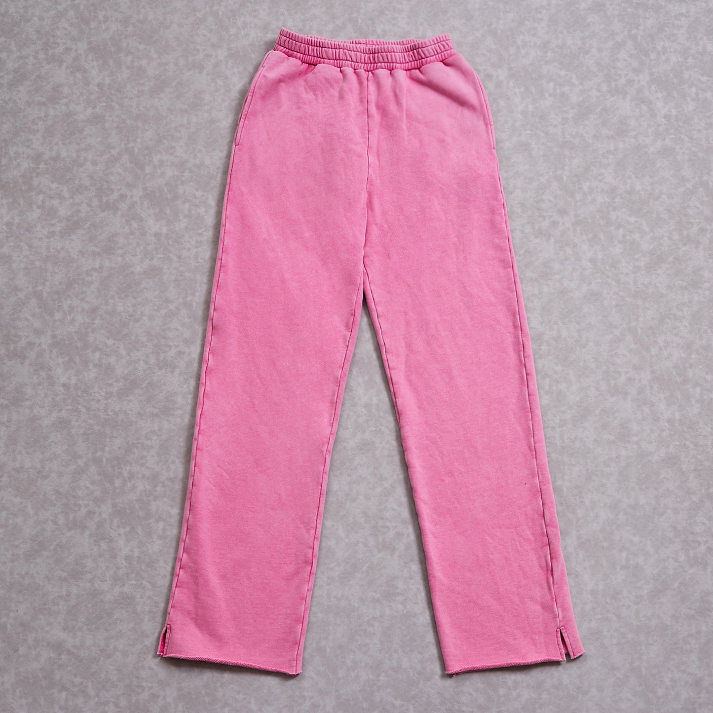 100% Cotton Split Hem Women Acid Washed Pink Pants