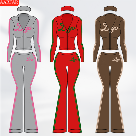 Activewear 2 Piece Yoga Set Women Custom logo Side Stripe Hoodies Jacket Nylon Elastane Flare Pants Gym Fitness Sets