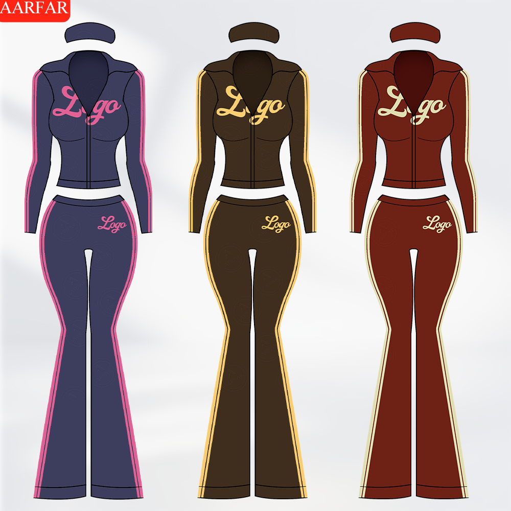Activewear 2 Piece Yoga Set Women Custom logo Side Stripe Hoodies Jacket Nylon Elastane Flare Pants Gym Fitness Sets