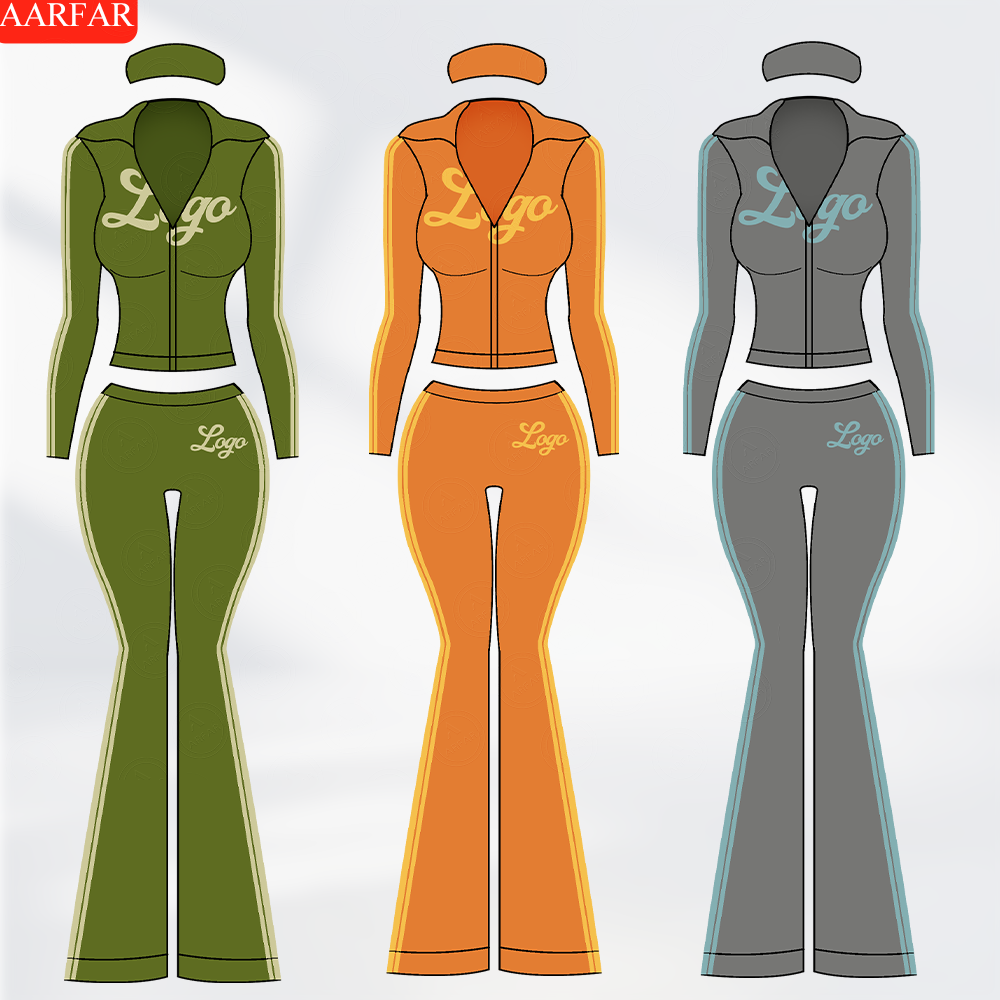 Activewear 2 Piece Yoga Set Women Custom logo Side Stripe Hoodies Jacket Nylon Elastane Flare Pants Gym Fitness Sets