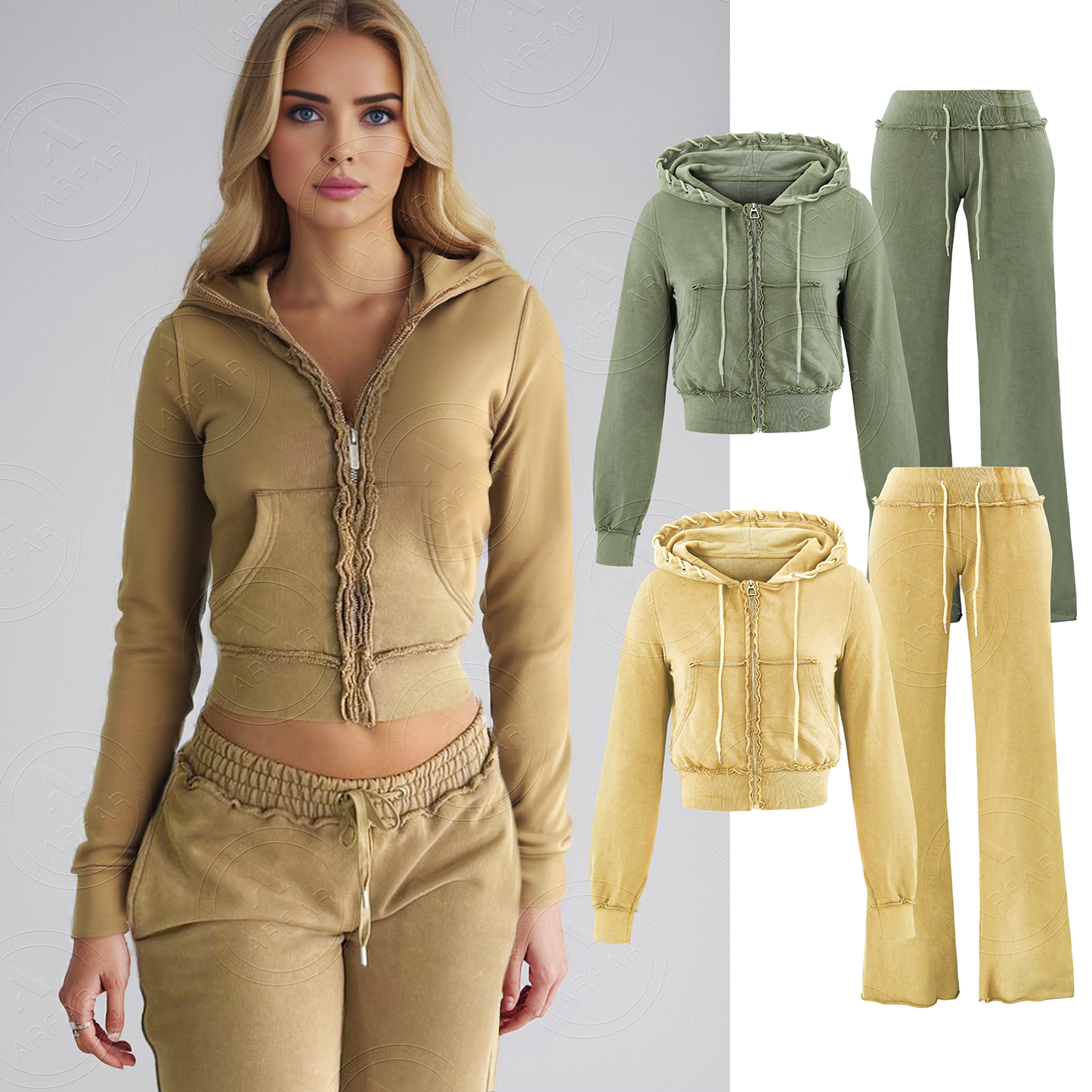 womens acid wished two piece hoodie sets pants sets