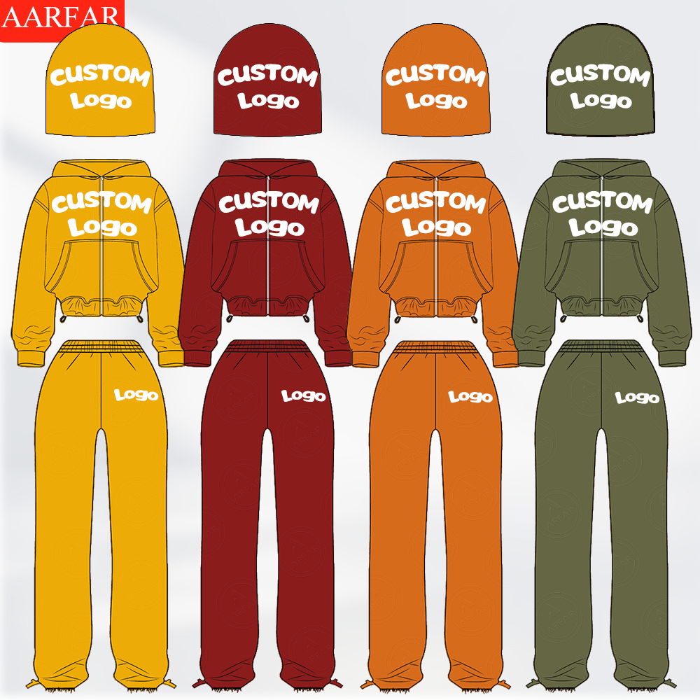 Manufacturer /Custom / OEM/ODM Women 100% Cotton ACID WASHED Cropped Zip Up Hoodie Pants set