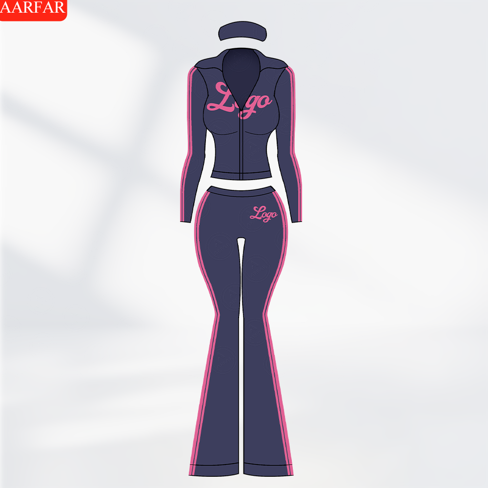 Activewear 2 Piece Yoga Set Women Custom logo Side Stripe Hoodies Jacket Nylon Elastane Flare Pants Gym Fitness Sets
