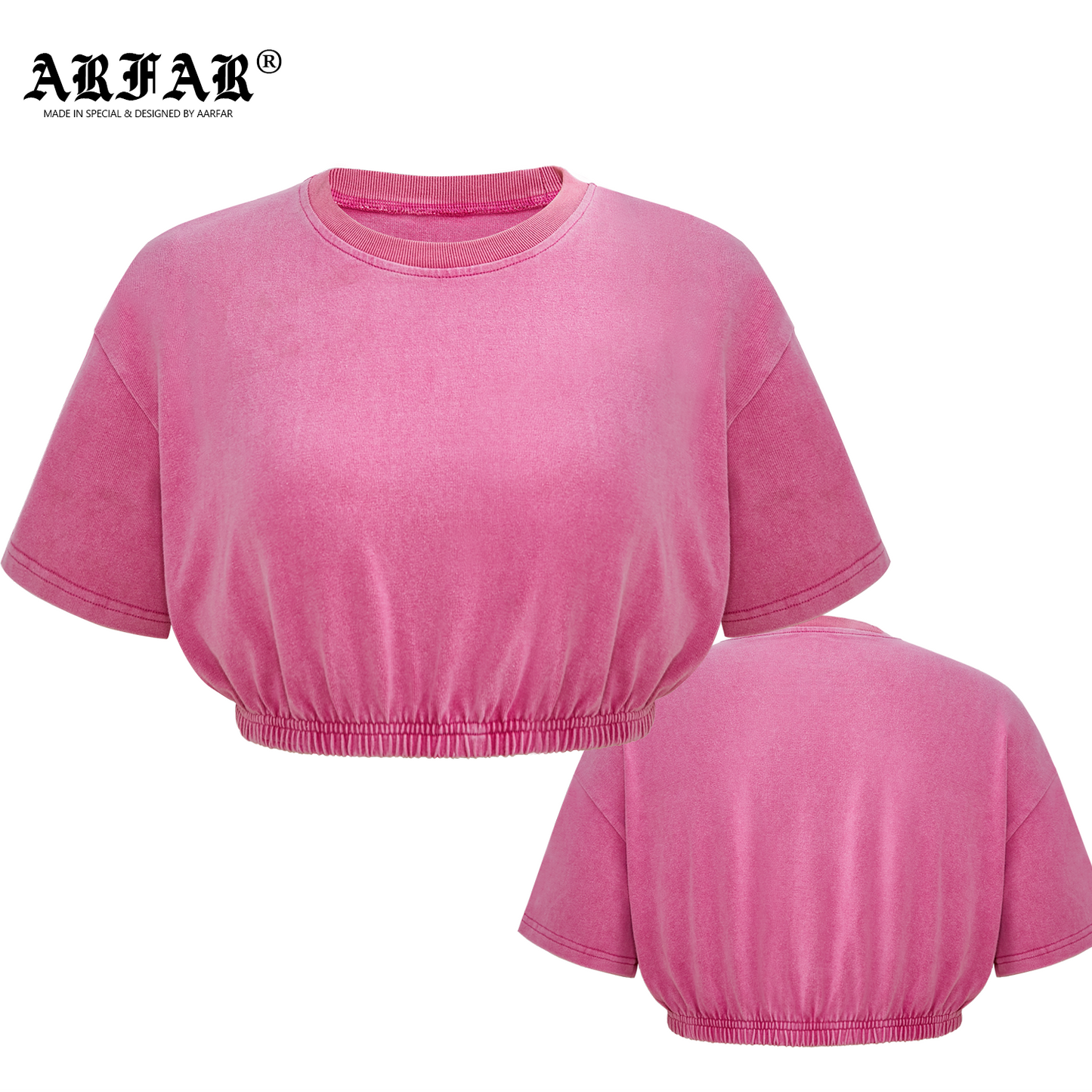 100% Cotton Acid Washed Pink Crop Top Shirt