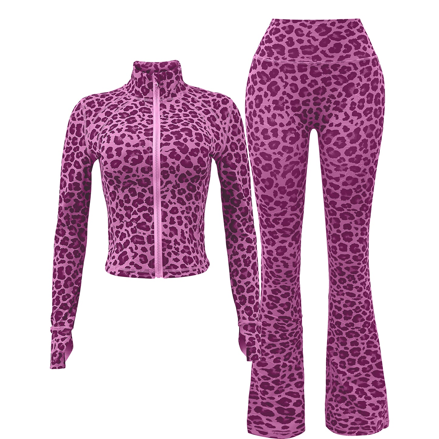 OEM / ODM womens printed yoga jackets set flared legging pants set