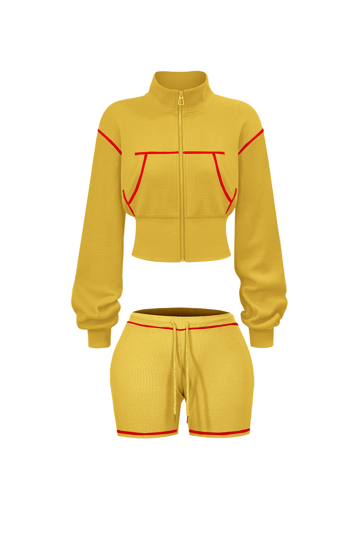 Custom Waffle Knit Girls Two Piece Set Summer 2025 Basic Zip up Jacket Embroidery Hoodie and Shorts Set Loungewear Women Sets