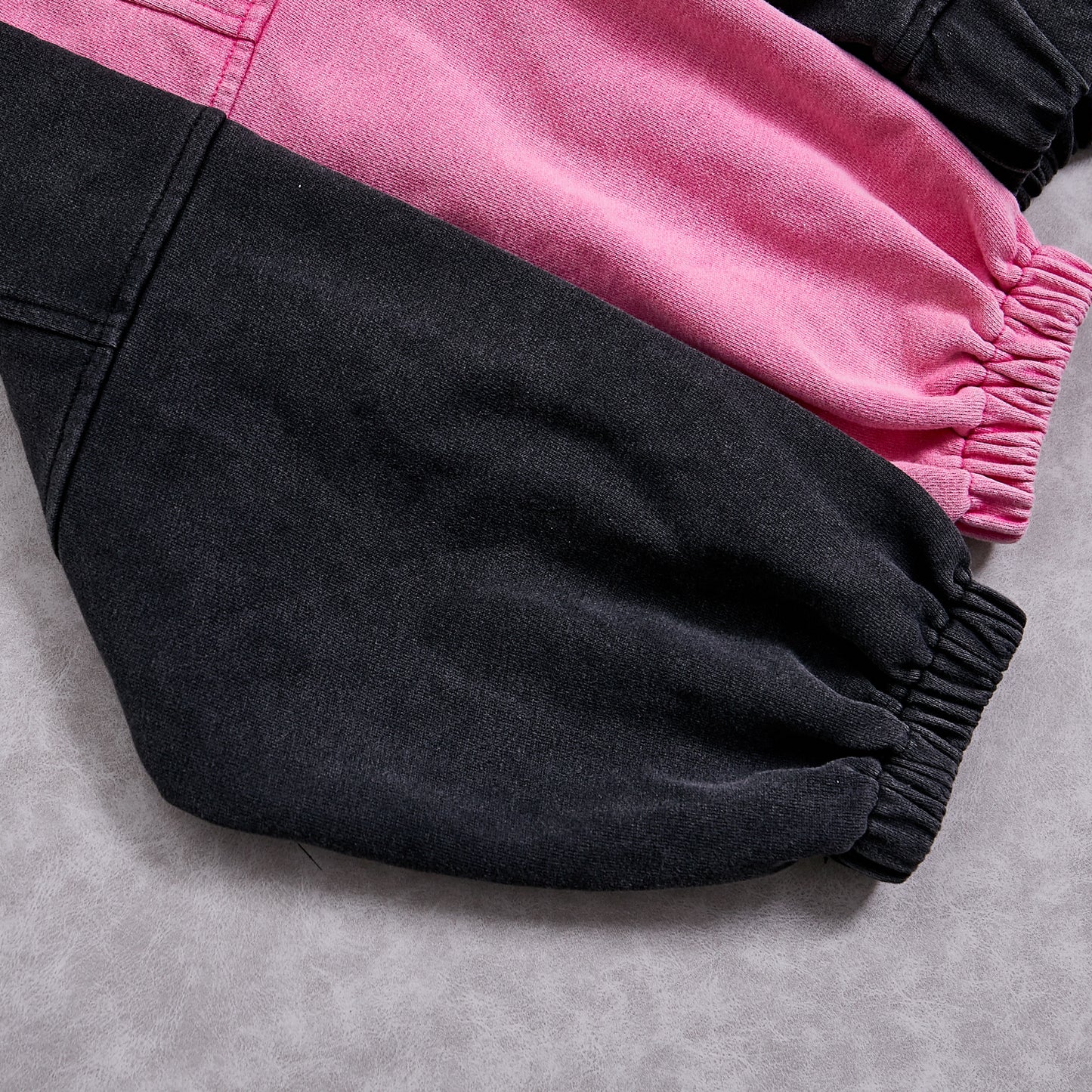 100% Cotton Women Acid Washed Black Side Slit Sweatpants Set