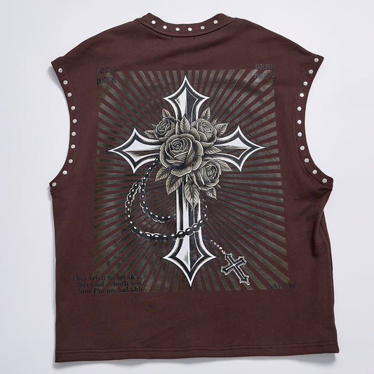 Gothic Jesus Graphic Studded Sleeveless Vest Men Loose Fit Punk Streetwear Save Me Print Cut Off Tank Top