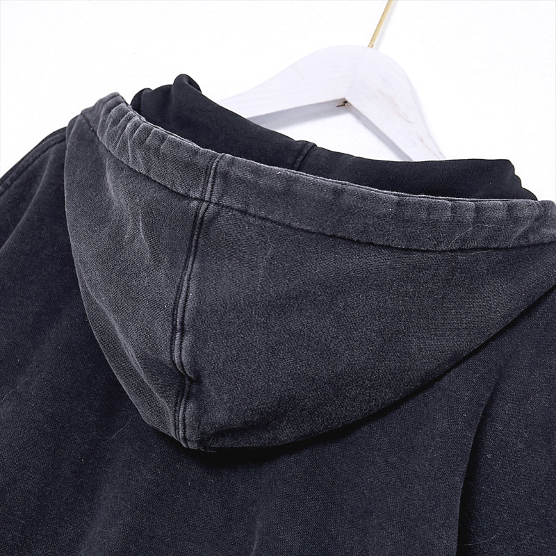 100% Cotton Acid Washed Hoodie Set Black Joggers 2 Piece Set