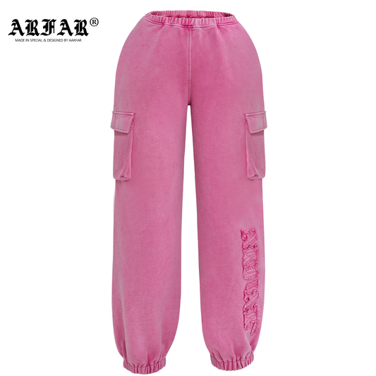 100% Cotton Women Acid Washed Black Pants With Pocket