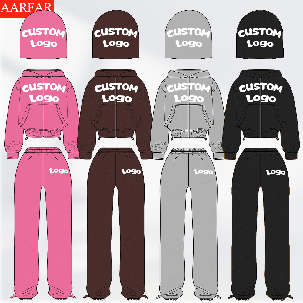 Manufacturer /Custom / OEM/ODM Women 100% Cotton ACID WASHED Cropped Zip Up Hoodie Pants set