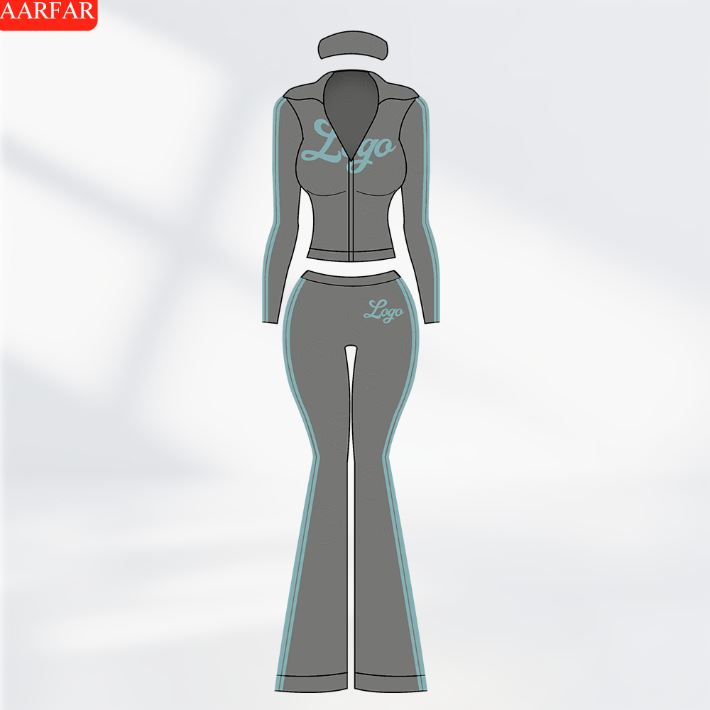 Activewear 2 Piece Yoga Set Women Custom logo Side Stripe Hoodies Jacket Nylon Elastane Flare Pants Gym Fitness Sets