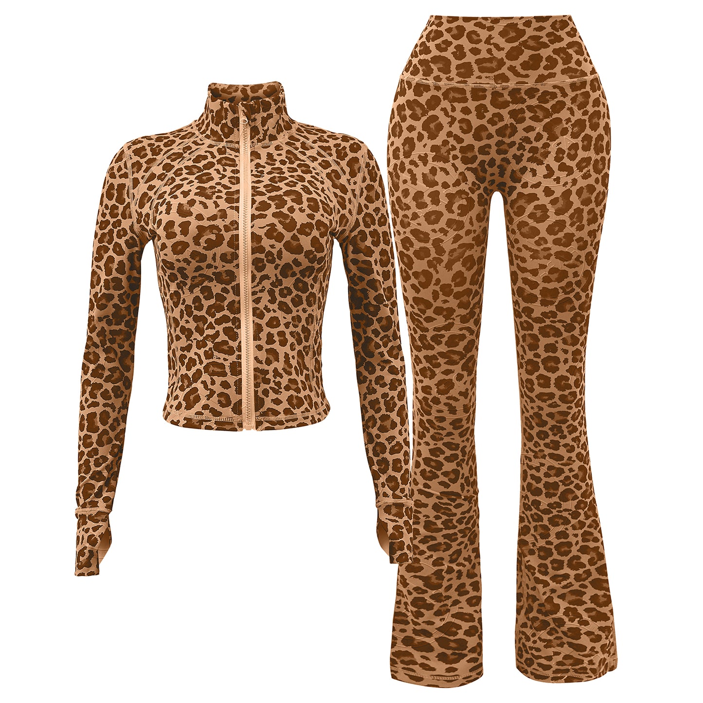 OEM / ODM womens printed yoga jackets set flared legging pants set