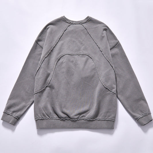 Custom Wholesale Deconstructed Sweatshirt vintage washed grey heavy cotton street sweat top Support custom chest logo embroidery, small MOQ fast factory sampling