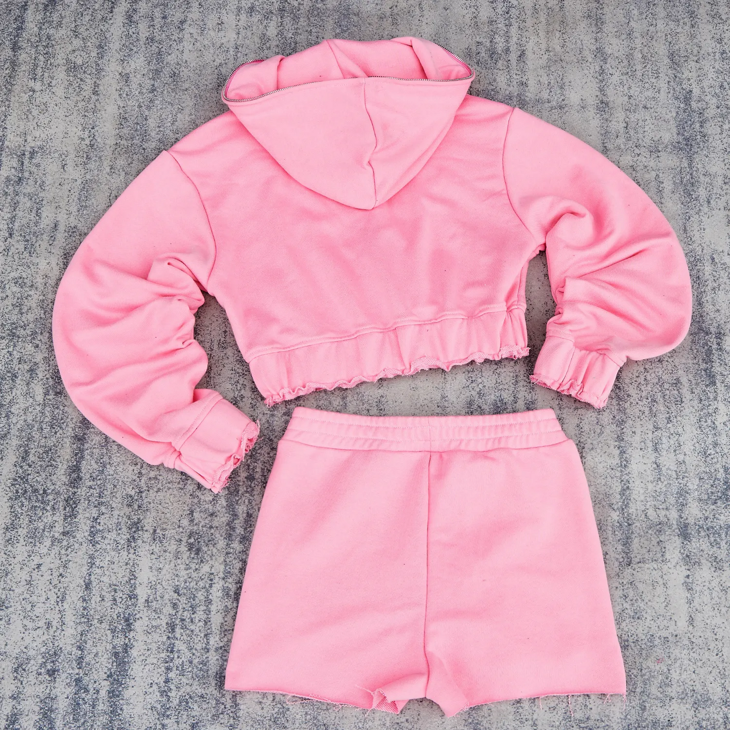 Blank Womens 2 Piece Velour Tracksuit Casual Long Sleeve Zip up Crop Top Acid Wash Distressed Hoodie and Shorts Set