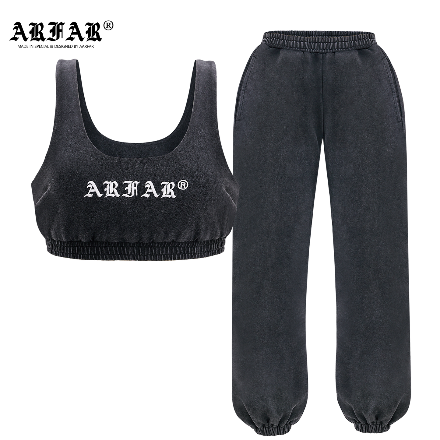 100% Cotton Acid Washed Crop Tops And Jogger Pants Set For Women