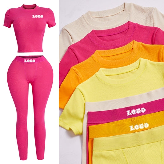 Custom Women's Sets Loungewear Cotton Clothes T Shirts Fold Over Flare Pants Legging Set Open Leg 2 Piece Set Tall Girl Clothing