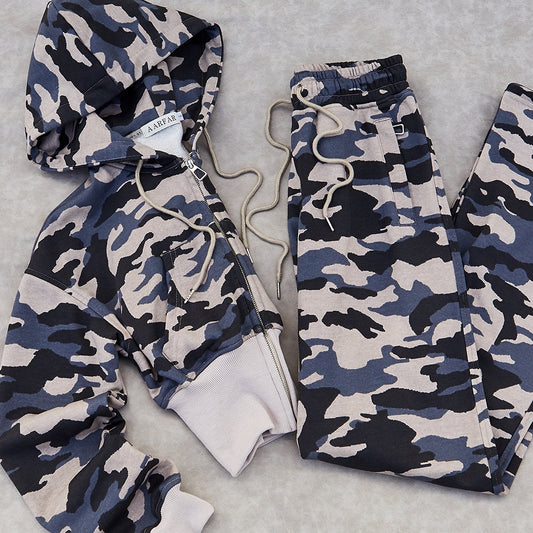 Manufacturer /Custom / OEM/ODM Women Baggy Camo Cropped Zip Hoodie
