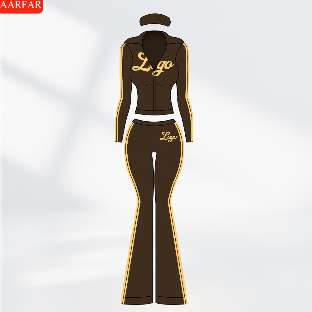 Activewear 2 Piece Yoga Set Women Custom logo Side Stripe Hoodies Jacket Nylon Elastane Flare Pants Gym Fitness Sets