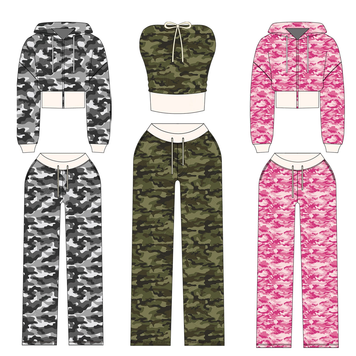Women Camouflage Hoodie and Shorts Set Zip Heavyweight Cotton Fitness Cropped Long Sleeve Camo Shorts Set Casual Sweatshirt Set