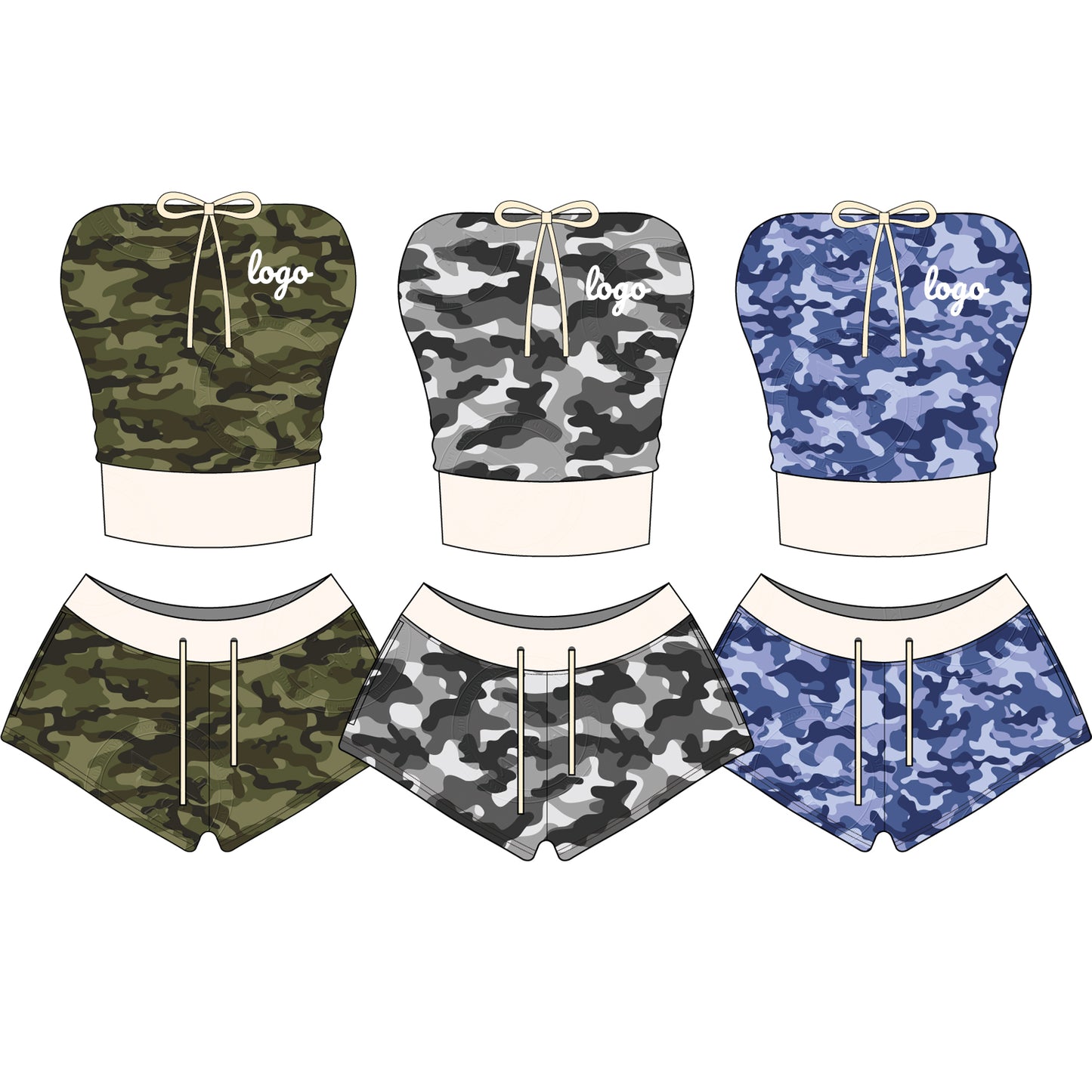 Women Camouflage Hoodie and Shorts Set Zip Heavyweight Cotton Fitness Cropped Long Sleeve Camo Shorts Set Casual Sweatshirt Set