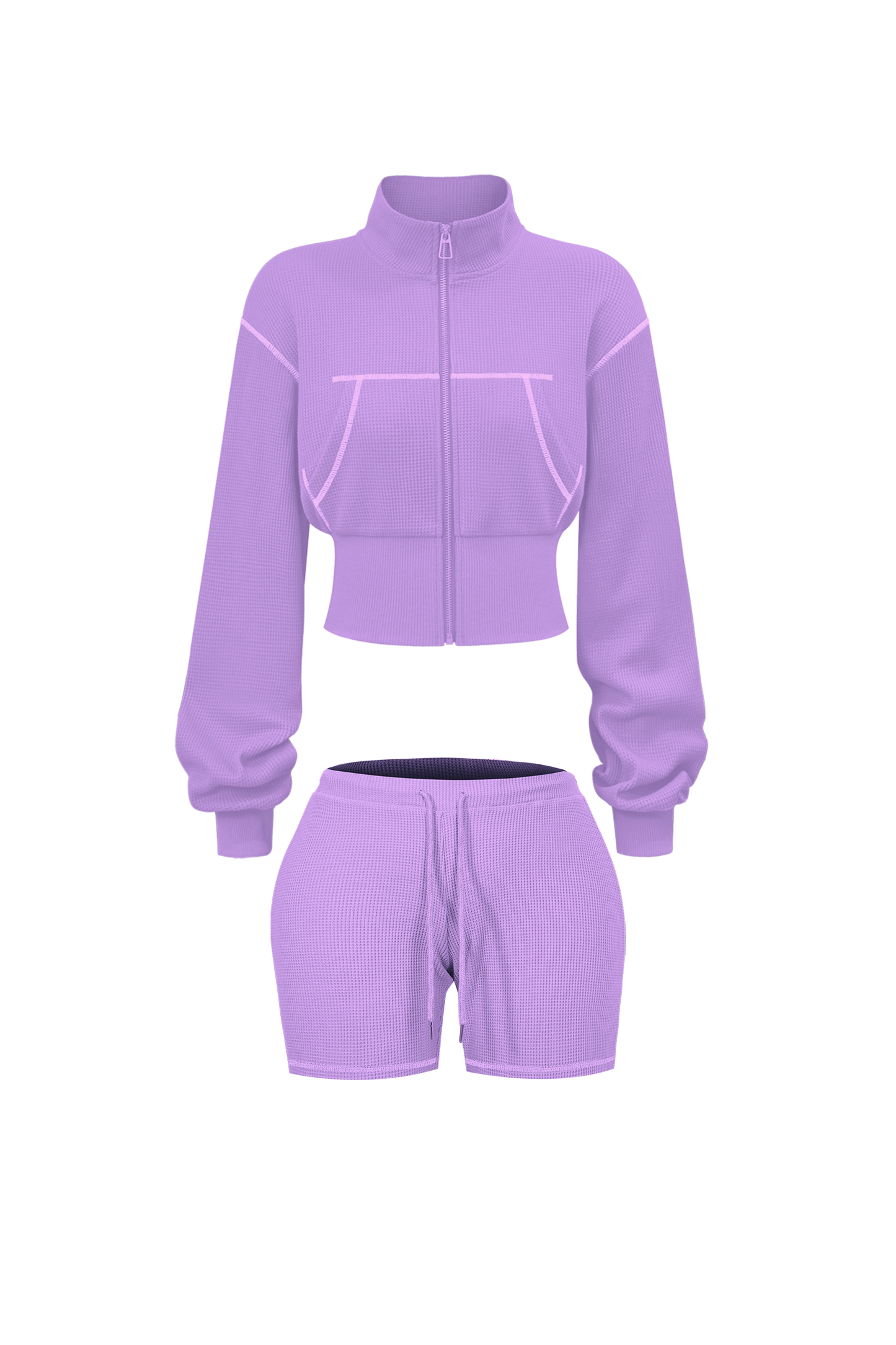 Custom Waffle Knit Girls Two Piece Set Summer 2025 Basic Zip up Jacket Embroidery Hoodie and Shorts Set Loungewear Women Sets