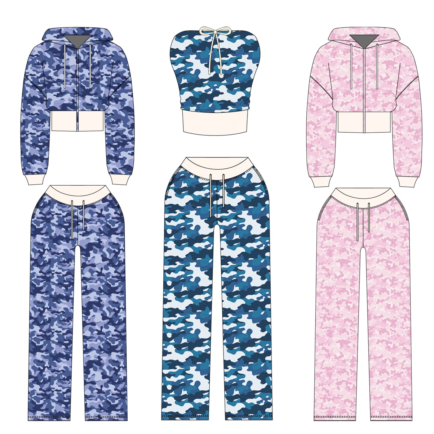 Women Camouflage Hoodie and Shorts Set Zip Heavyweight Cotton Fitness Cropped Long Sleeve Camo Shorts Set Casual Sweatshirt Set