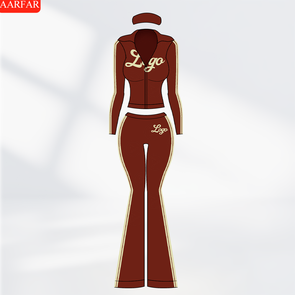 Activewear 2 Piece Yoga Set Women Custom logo Side Stripe Hoodies Jacket Nylon Elastane Flare Pants Gym Fitness Sets