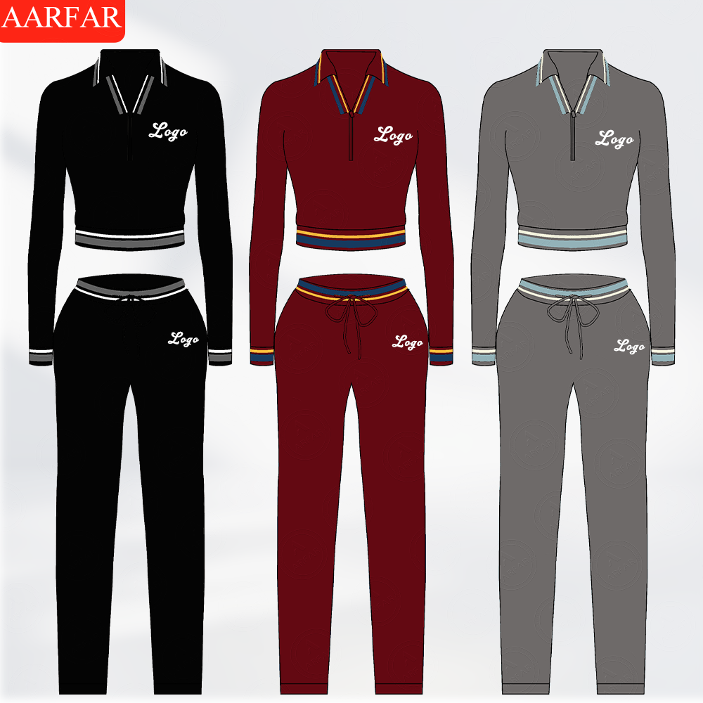 2025 New Arrivals Custom logo Women's Polo Collar Autumn Clothing Two-piece Set Long Sleeved Pants Sets Women Clothing Wholesale