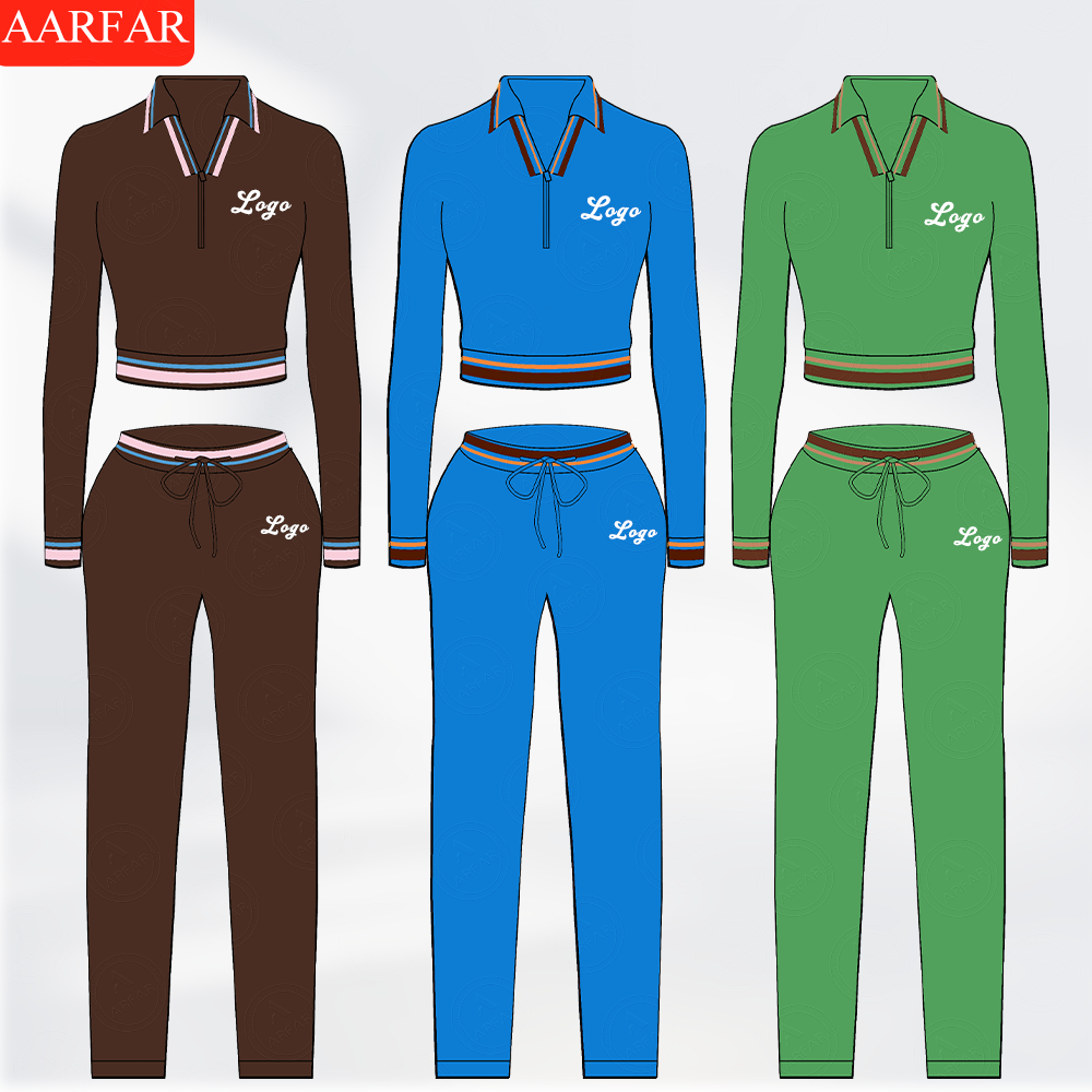 2025 New Arrivals Custom logo Women's Polo Collar Autumn Clothing Two-piece Set Long Sleeved Pants Sets Women Clothing Wholesale