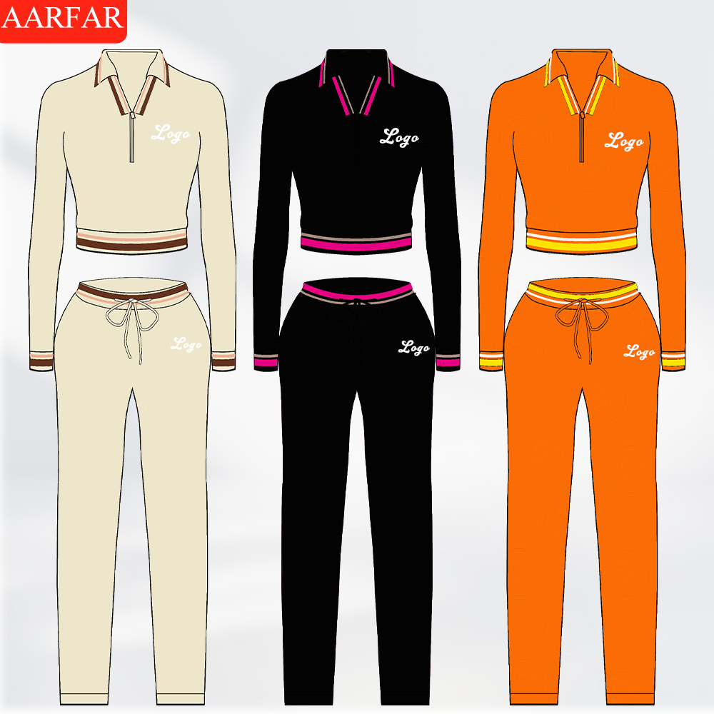 2025 New Arrivals Custom logo Women's Polo Collar Autumn Clothing Two-piece Set Long Sleeved Pants Sets Women Clothing Wholesale