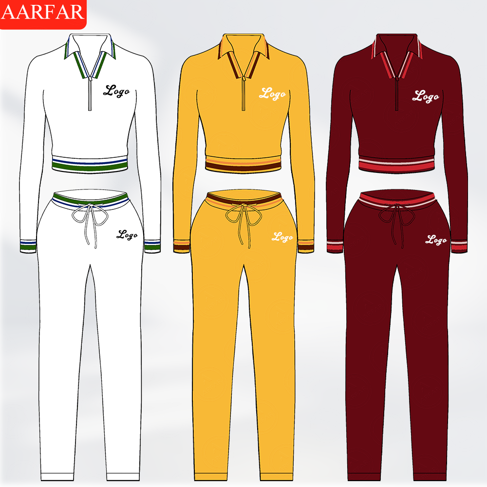 2025 New Arrivals Custom logo Women's Polo Collar Autumn Clothing Two-piece Set Long Sleeved Pants Sets Women Clothing Wholesale