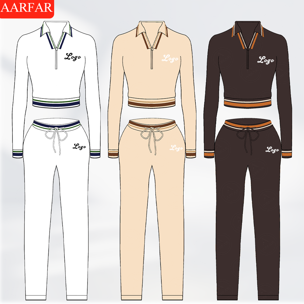 2025 New Arrivals Custom logo Women's Polo Collar Autumn Clothing Two-piece Set Long Sleeved Pants Sets Women Clothing Wholesale