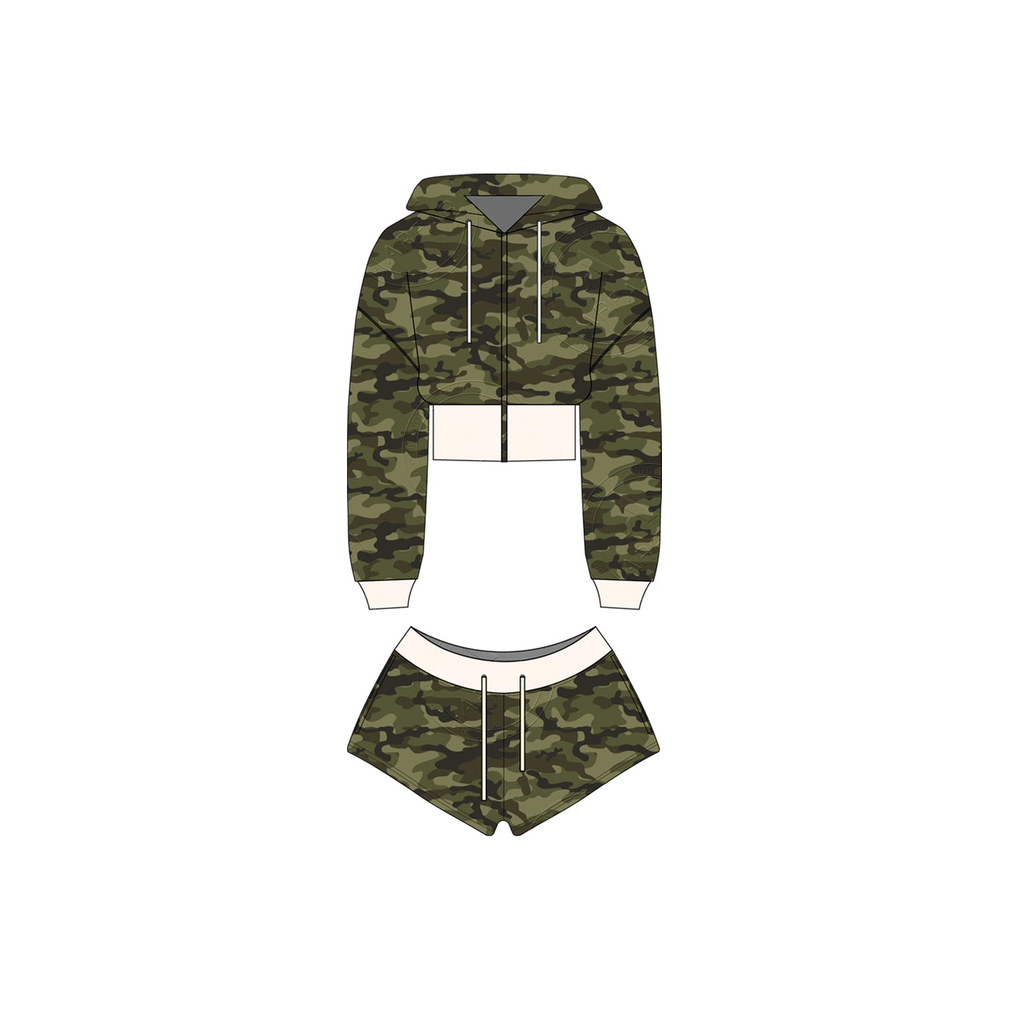 Women Camouflage Hoodie and Shorts Set Zip Heavyweight Cotton Fitness Cropped Long Sleeve Camo Shorts Set Casual Sweatshirt Set