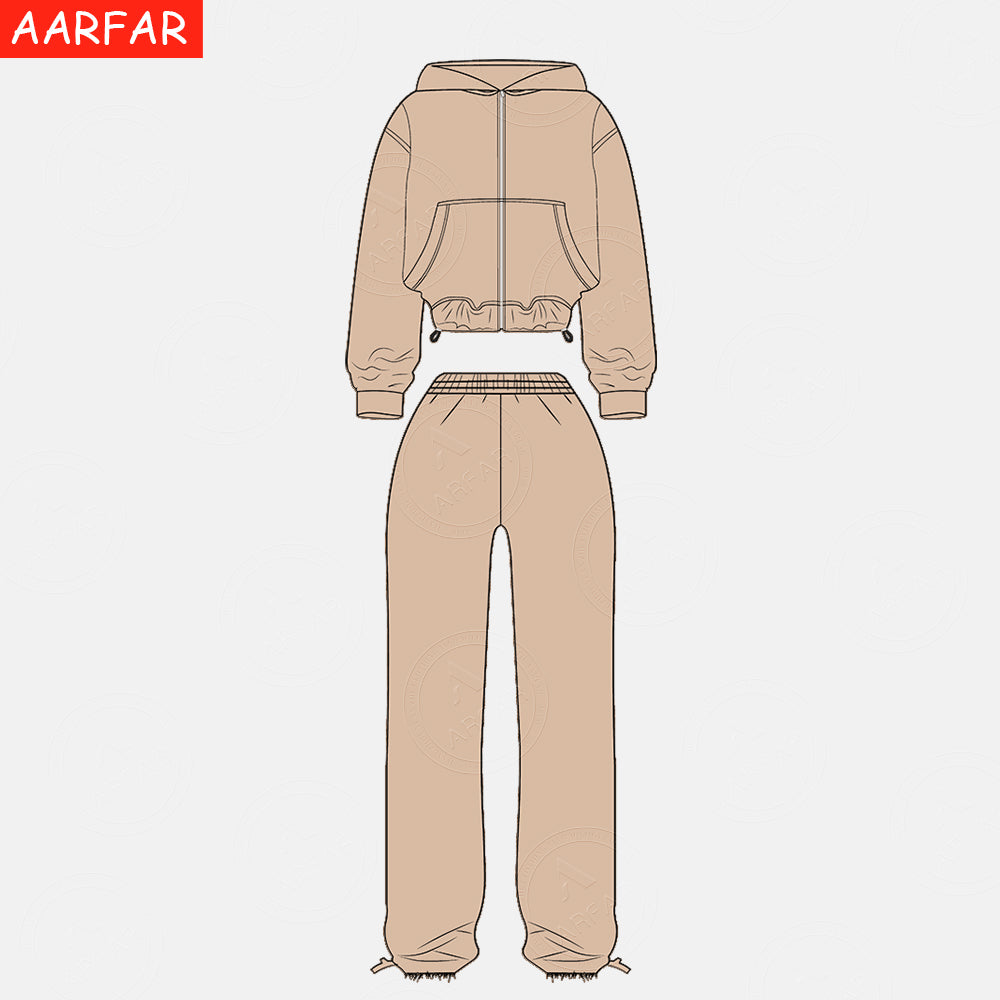 Manufacturer /Custom / OEM/ODM Women 100% Cotton ACID WASHED Cropped Zip Up Hoodie Pants set