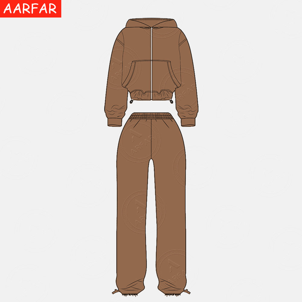 Manufacturer /Custom / OEM/ODM Women 100% Cotton ACID WASHED Cropped Zip Up Hoodie Pants set