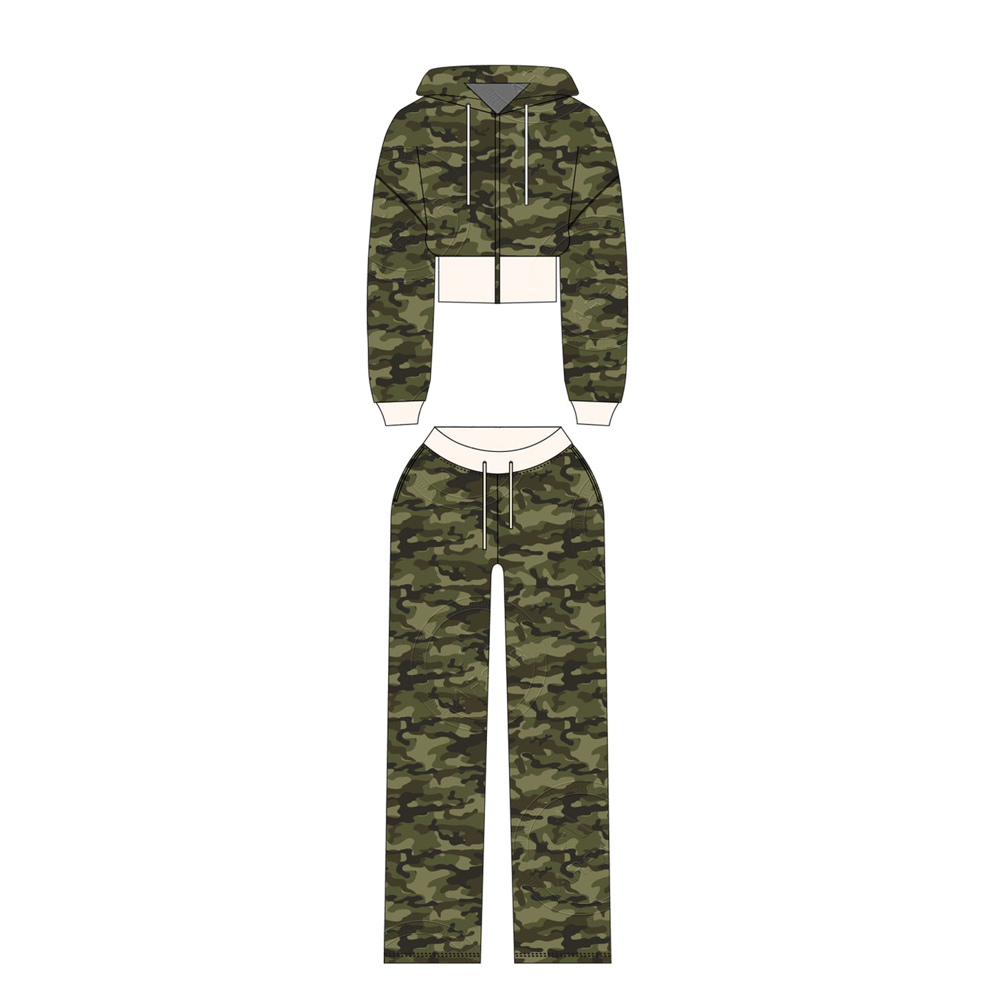 Women Camouflage Hoodie and Shorts Set Zip Heavyweight Cotton Fitness Cropped Long Sleeve Camo Shorts Set Casual Sweatshirt Set