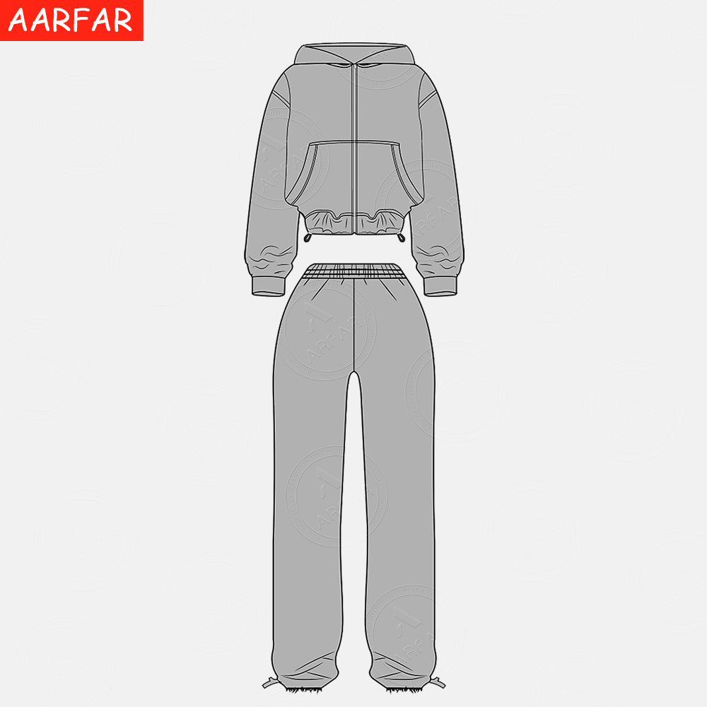 Manufacturer /Custom / OEM/ODM Women 100% Cotton ACID WASHED Cropped Zip Up Hoodie Pants set