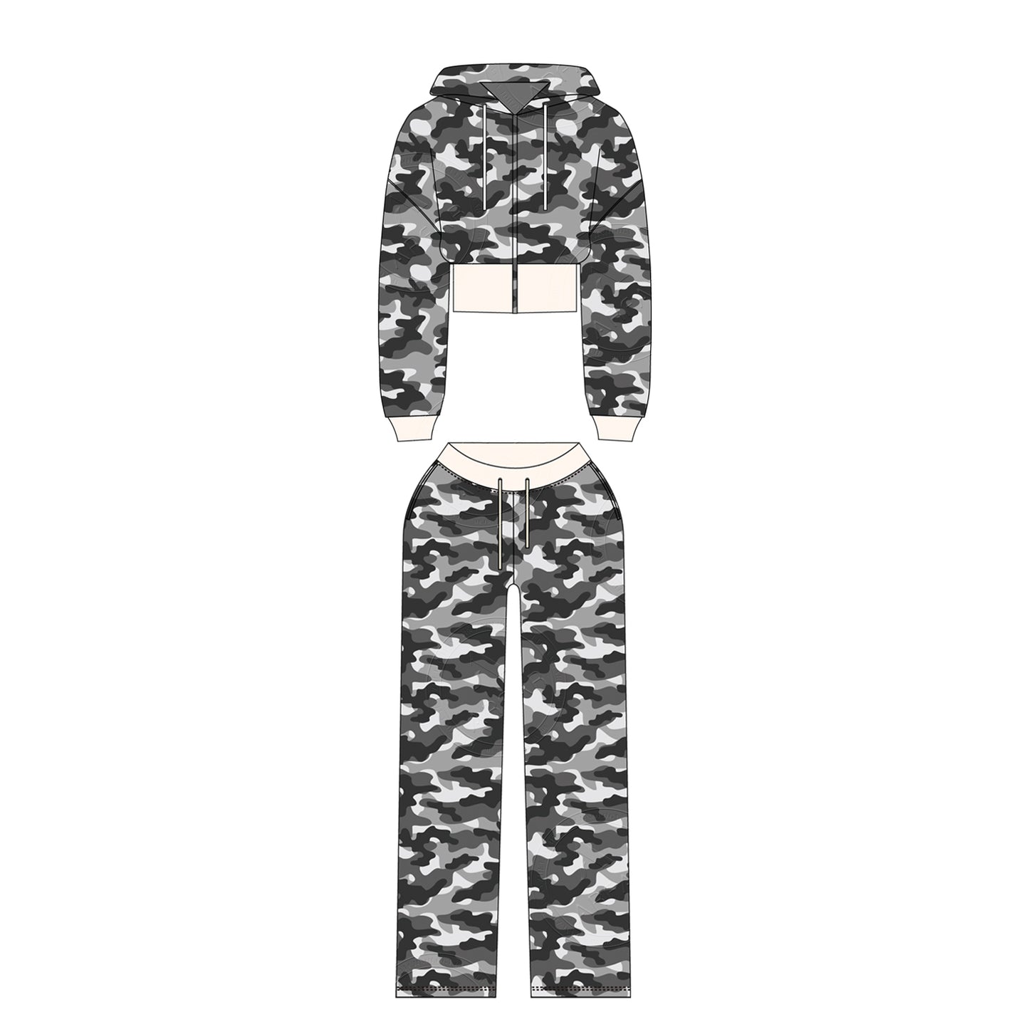 Women Camouflage Hoodie and Shorts Set Zip Heavyweight Cotton Fitness Cropped Long Sleeve Camo Shorts Set Casual Sweatshirt Set