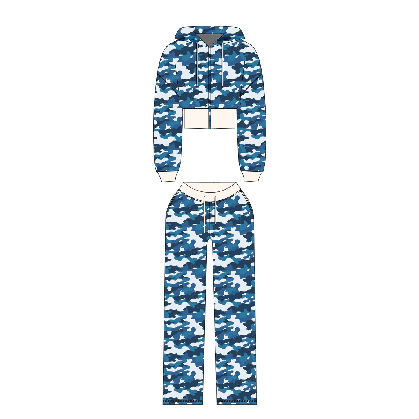 Women Camouflage Hoodie and Shorts Set Zip Heavyweight Cotton Fitness Cropped Long Sleeve Camo Shorts Set Casual Sweatshirt Set