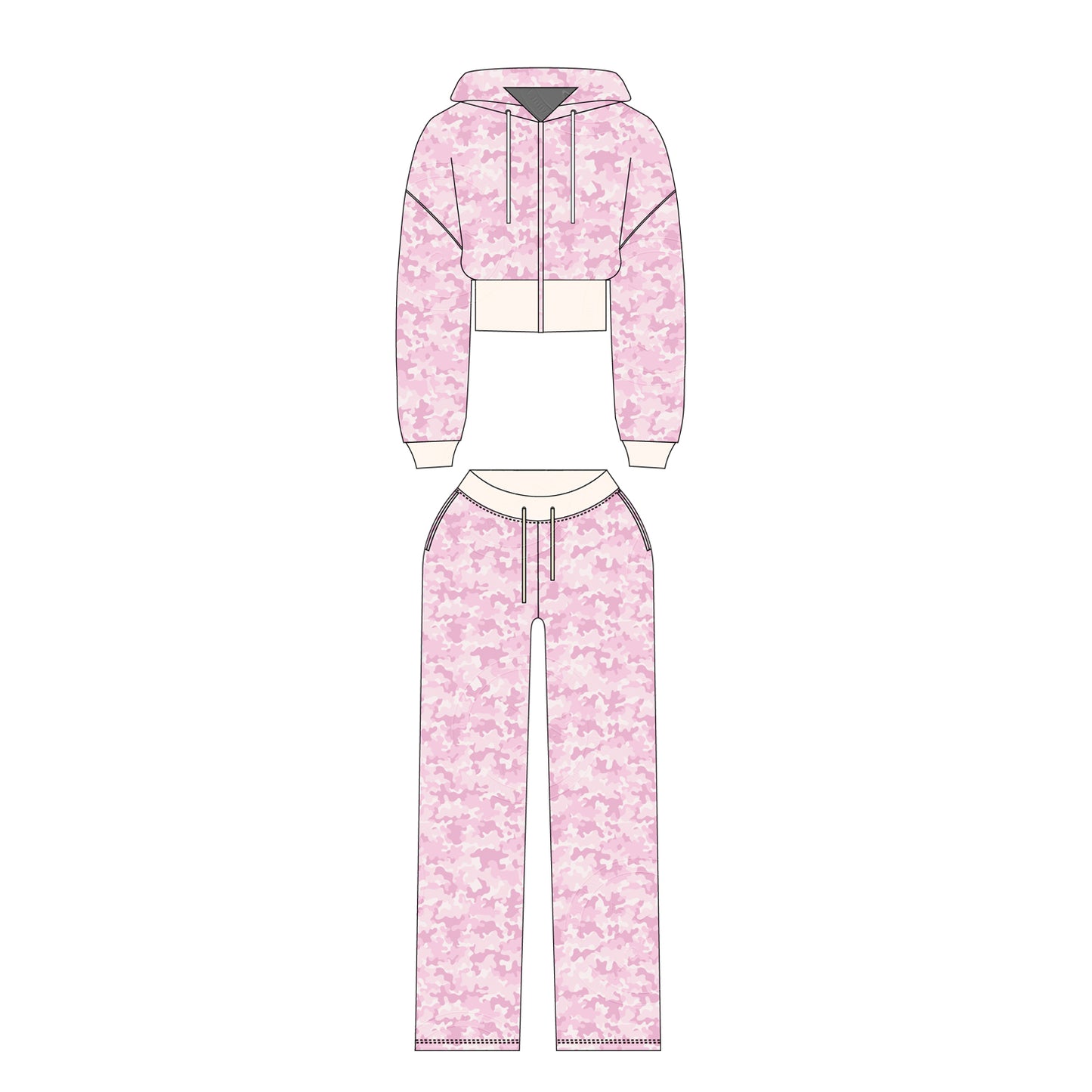 Women Camouflage Hoodie and Shorts Set Zip Heavyweight Cotton Fitness Cropped Long Sleeve Camo Shorts Set Casual Sweatshirt Set