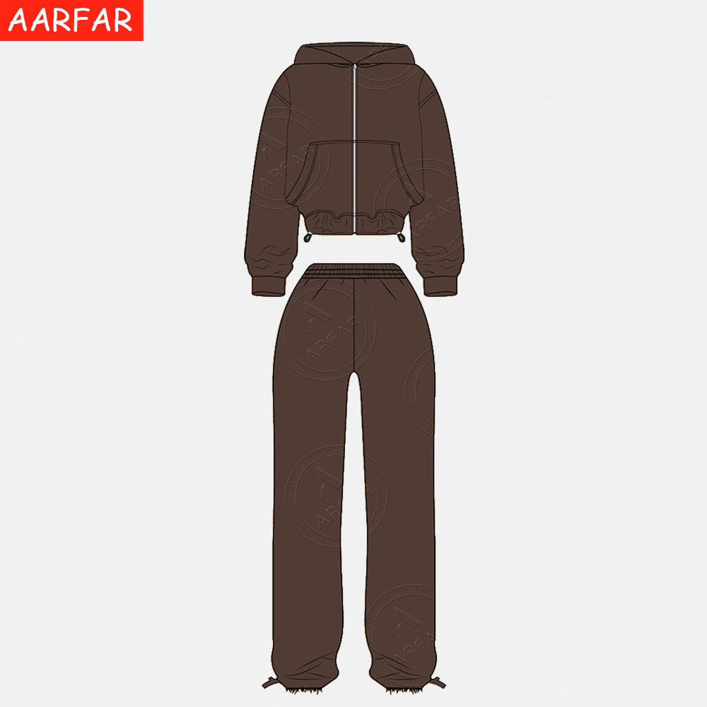 Manufacturer /Custom / OEM/ODM Women 100% Cotton ACID WASHED Cropped Zip Up Hoodie Pants set
